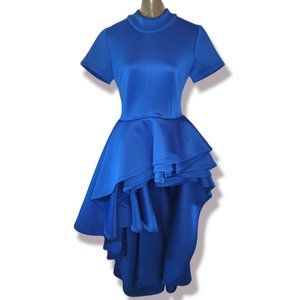 Eien Women's Blue Solid High Low Asymmetrical Short Sleeve Shirt - Size M